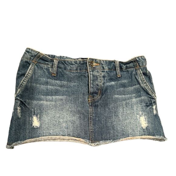 Banana Split USA  Micro Mini Button Fly  Skirt Denim Jean Size 26 Distressed - Picture 1 of 8